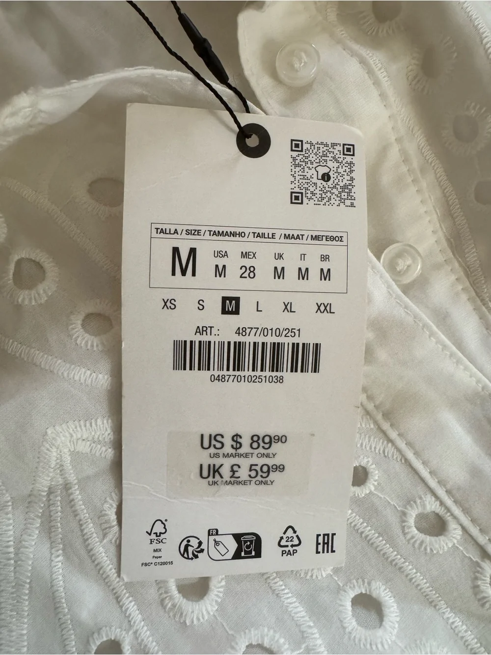 Zara ZW Collection Embroidered Eyelet Mini Dress NWT Size M White - Picture 13 of 13